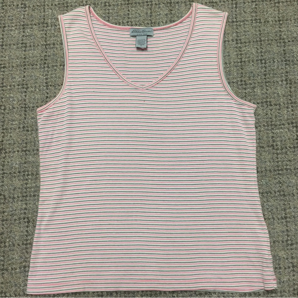 Eddie Bauer Coral Pink Striped V-Neck Sleeveless Tank Top Size Small